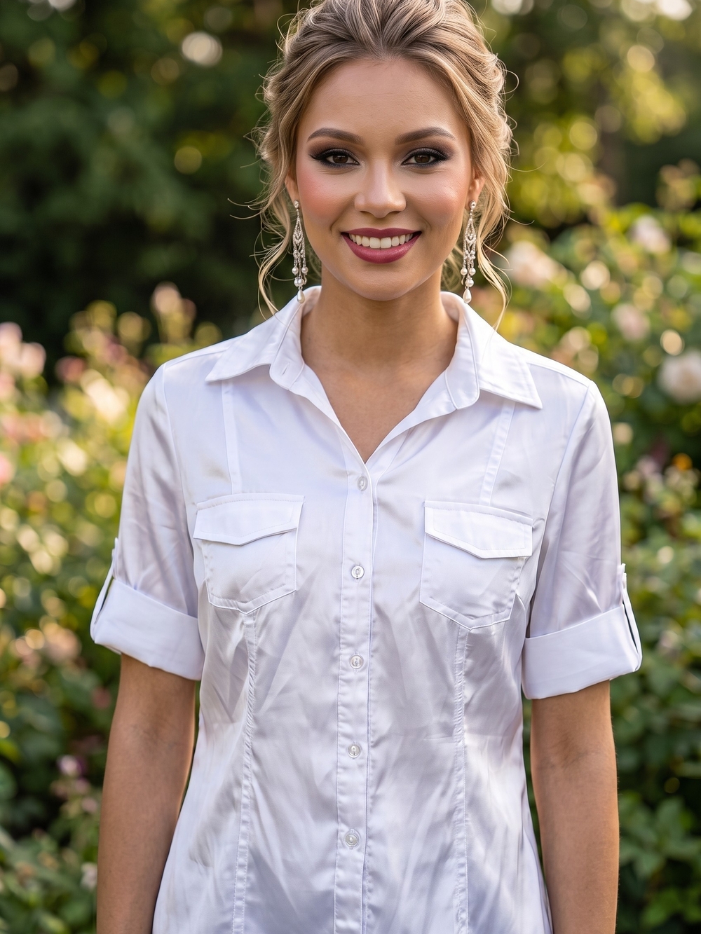 Vintage Unique Spectrum White Button-Down Shirt with Front Pockets
